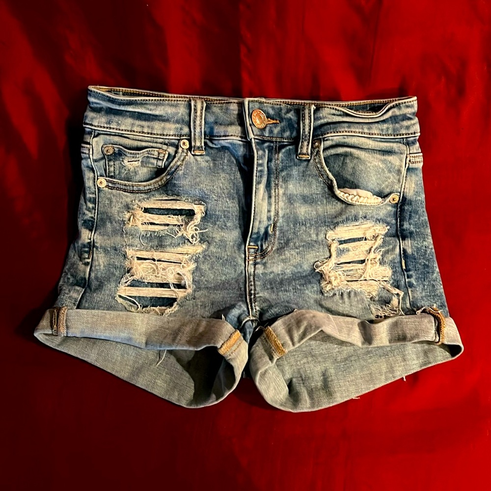 American Eagle Outfitters Blue Distressed Jean Shorts
